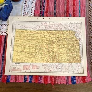 1949 Kansas/Kentucky Map Ready to Frame 9 1/4” x 12 1/4” with Railroad L…